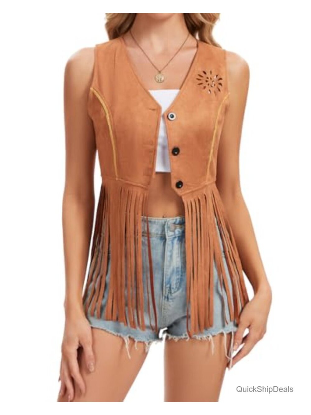 Faux Suede Fringe Vest Sleeveless Western Hippie Tassel Outwear